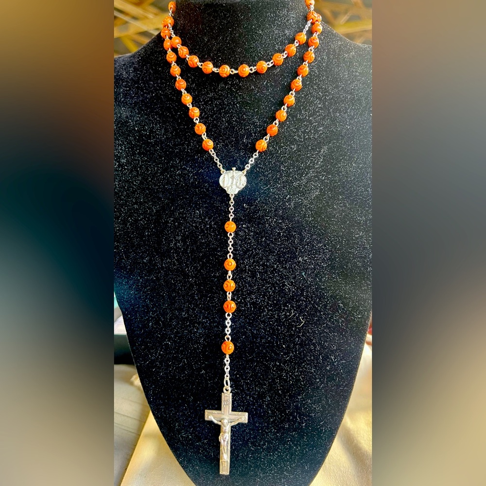 Vintage sterling silver cross & pendant rosary